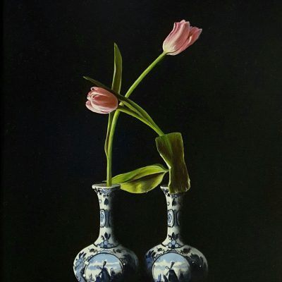 Tulpen-in-Delftsblauwe-vaasjes-50x35cm