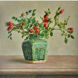 stilleven-met-gemberpot-en-rozenbottel